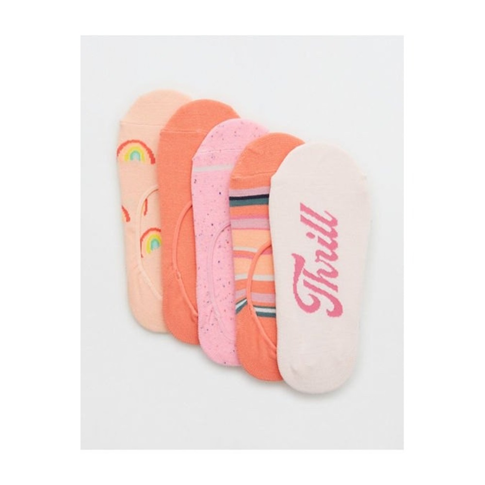 Aerie No Show Sock 5-Pack Women One Size Pink Multicolor New Best Buds Liner